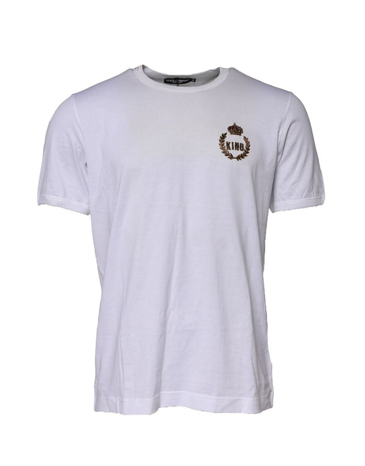 Dolce & Gabbana White King Crown Cotton Crew Neck T-shirt
