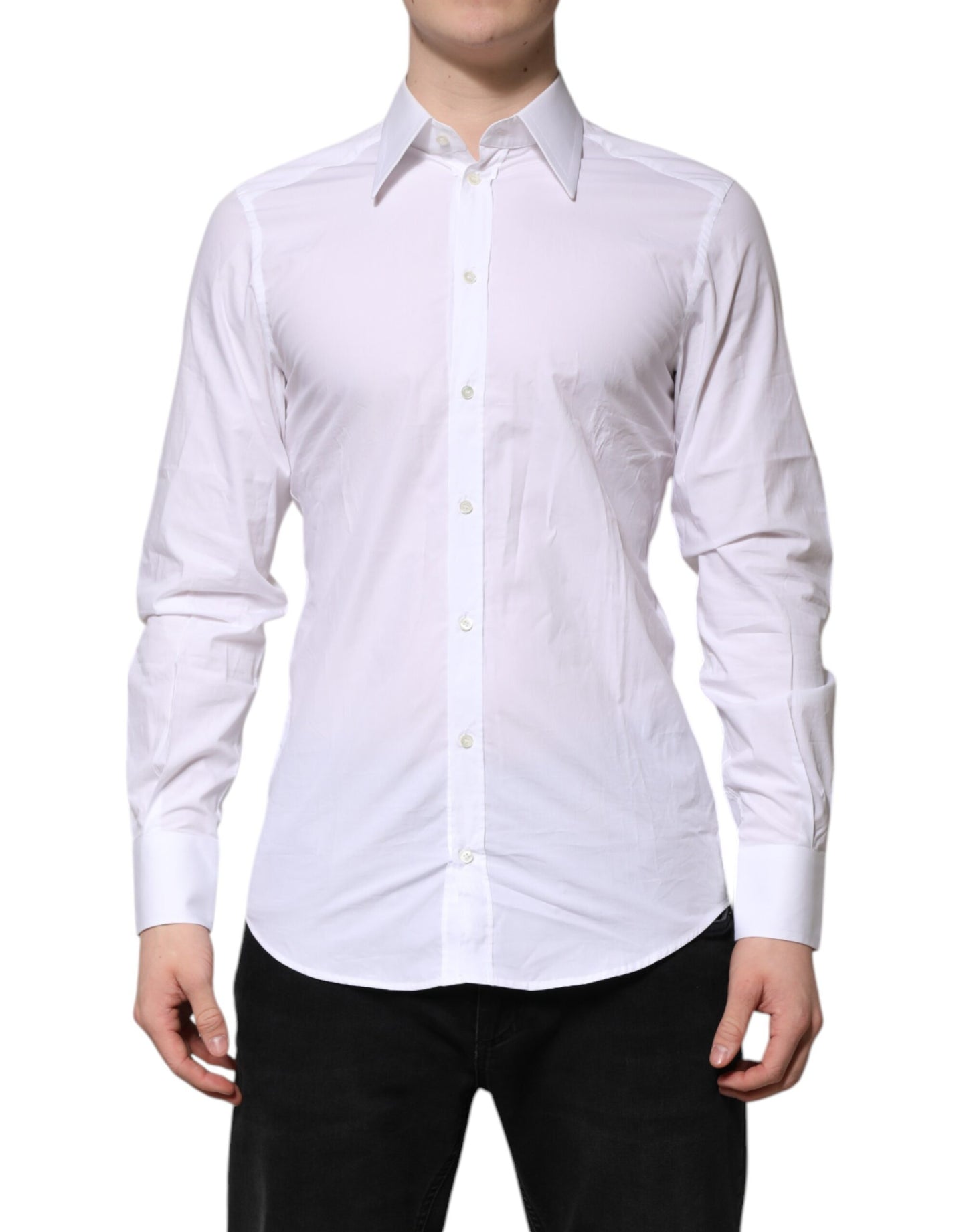 Dolce & Gabbana White Cotton GOLD Long Sleeves Formal Shirt
