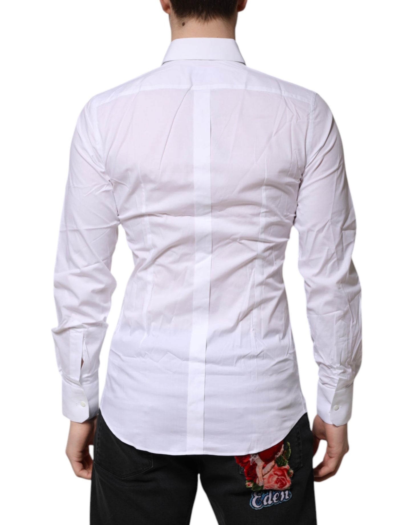 Dolce & Gabbana White GOLD Long Sleeves Dress Men Formal Shirt