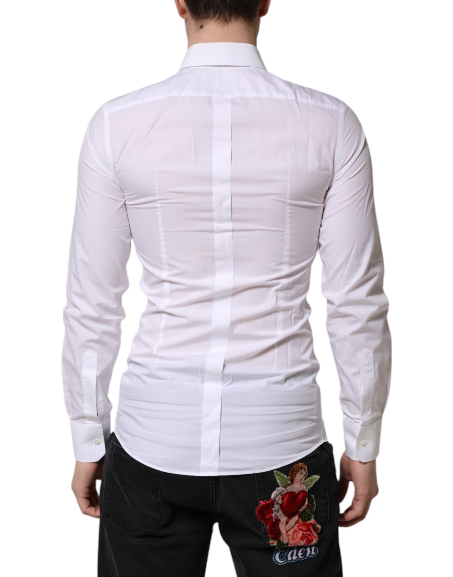 Dolce & Gabbana White GOLD Long Sleeves Dress Men Formal Shirt