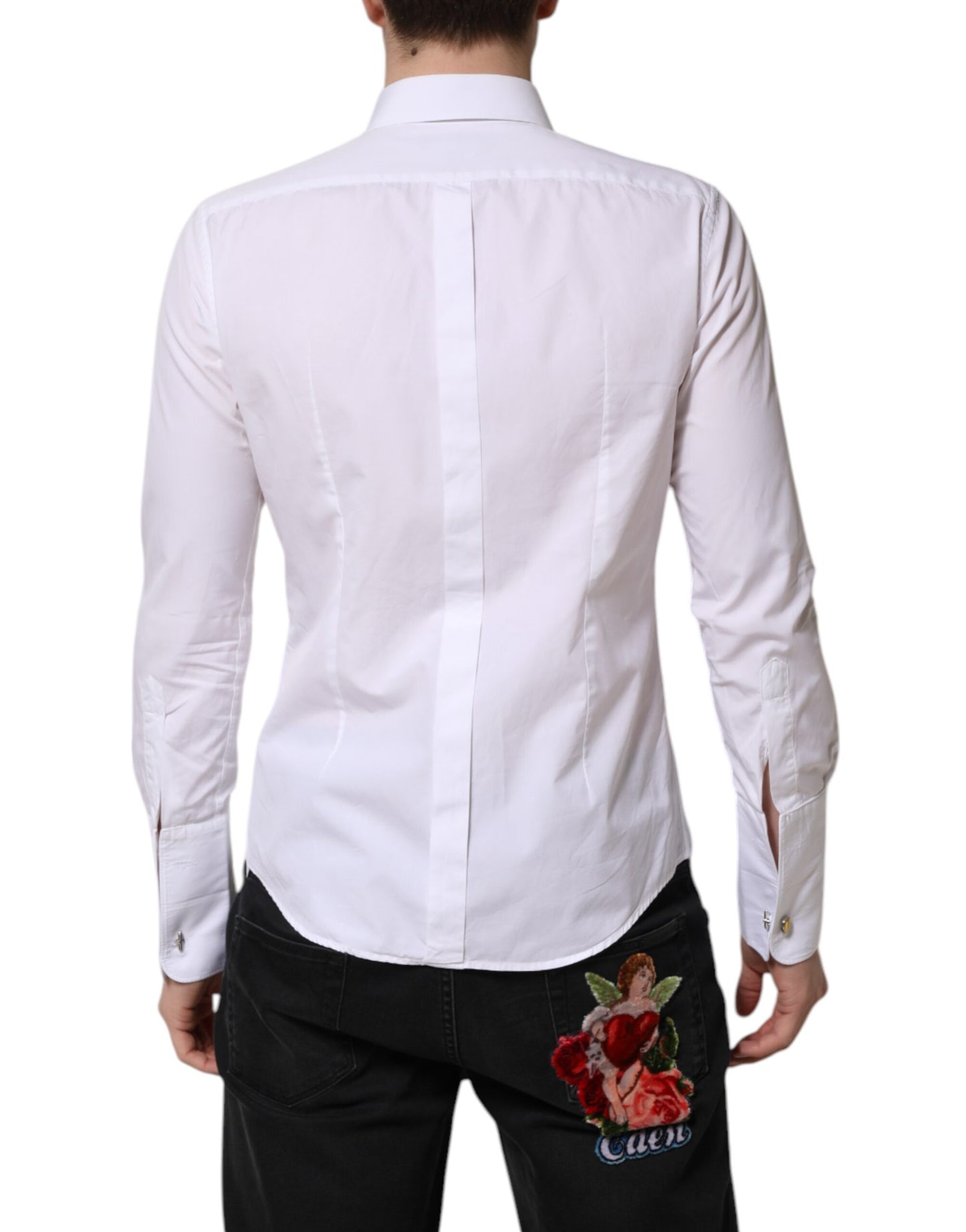 Dolce & Gabbana White GOLD Long Sleeve Dress Men Formal Shirt