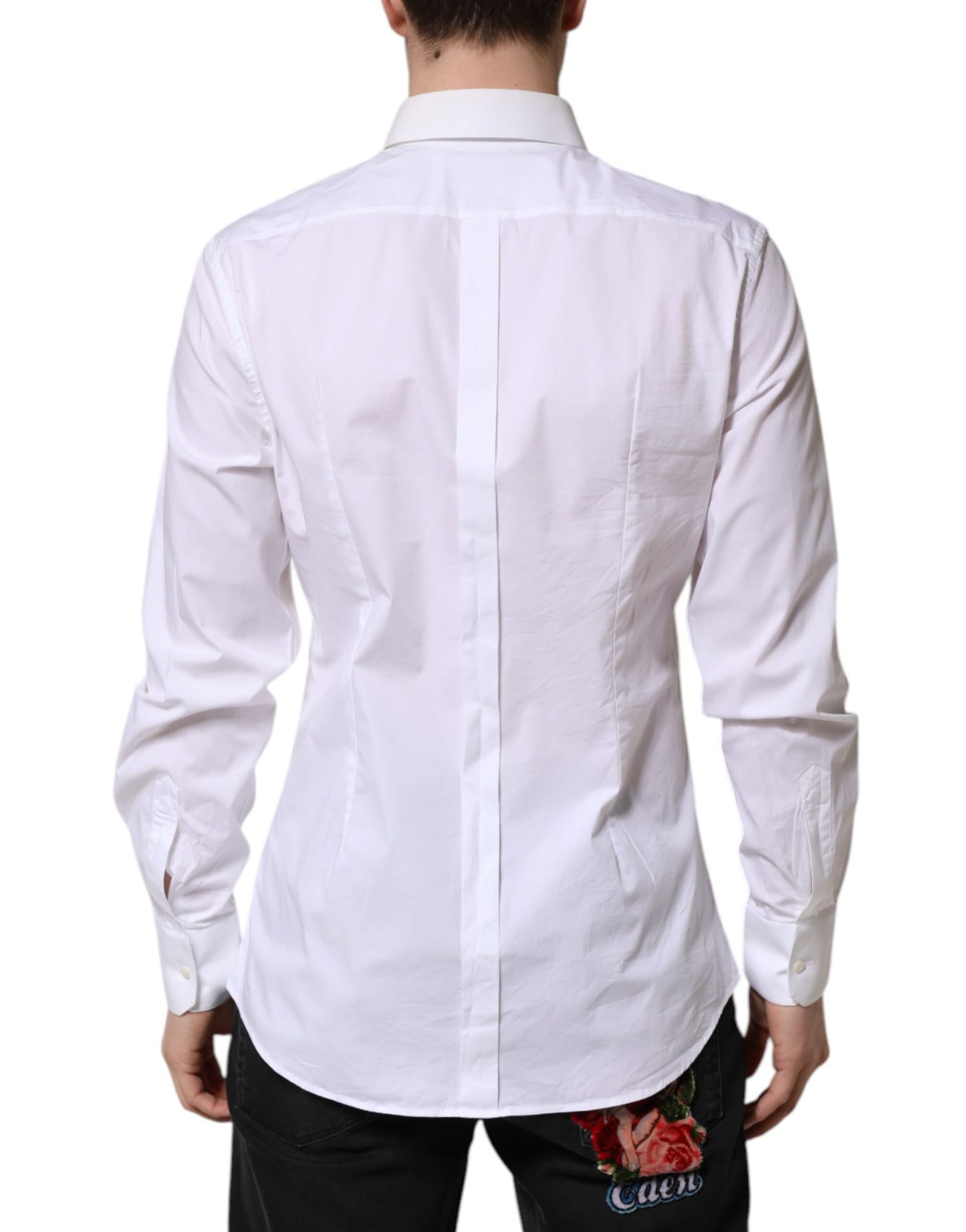 Dolce & Gabbana White GOLD Long Sleeve Dress Men Formal Shirt