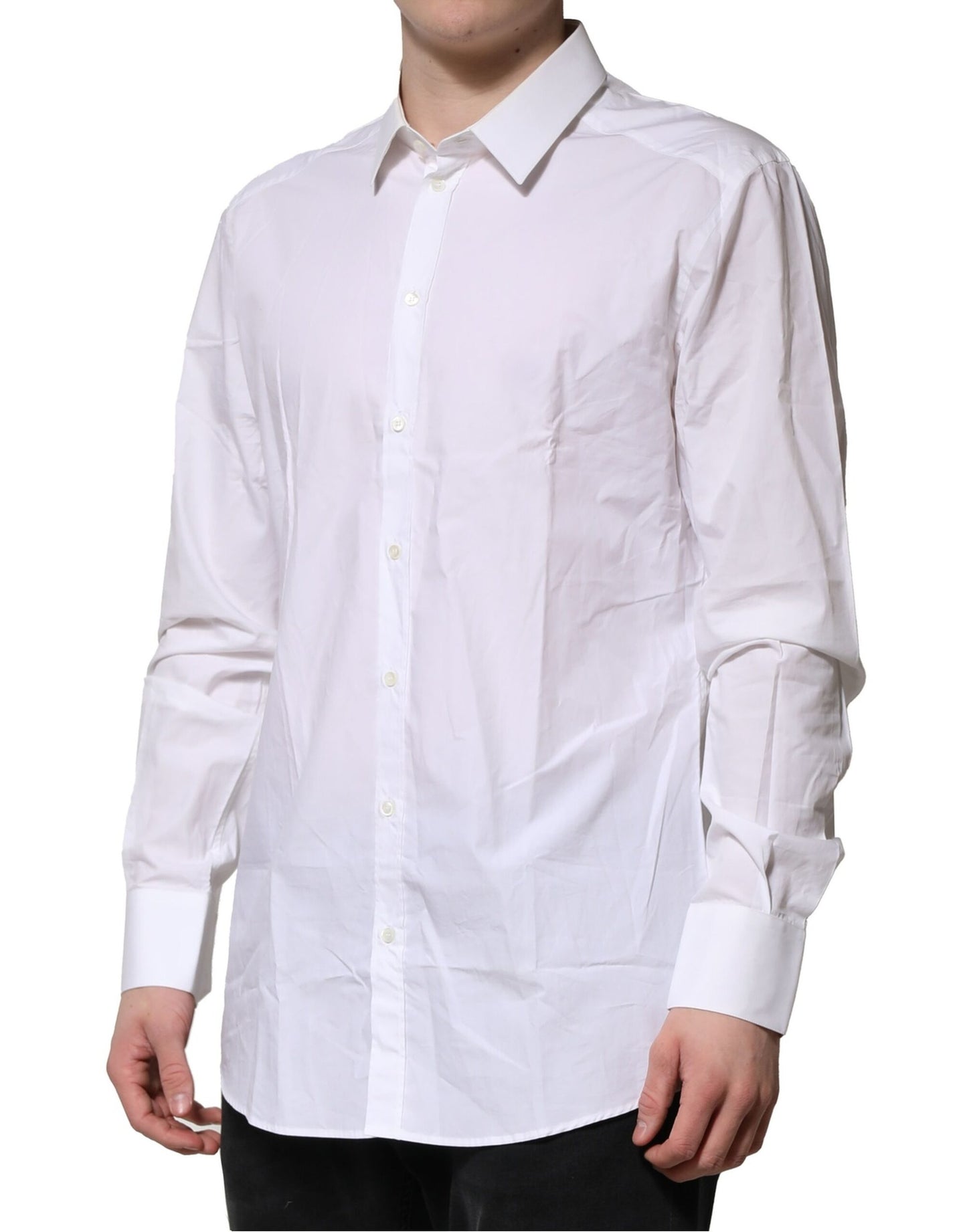 Dolce & Gabbana White GOLD Cotton Long Sleeves Formal Shirt
