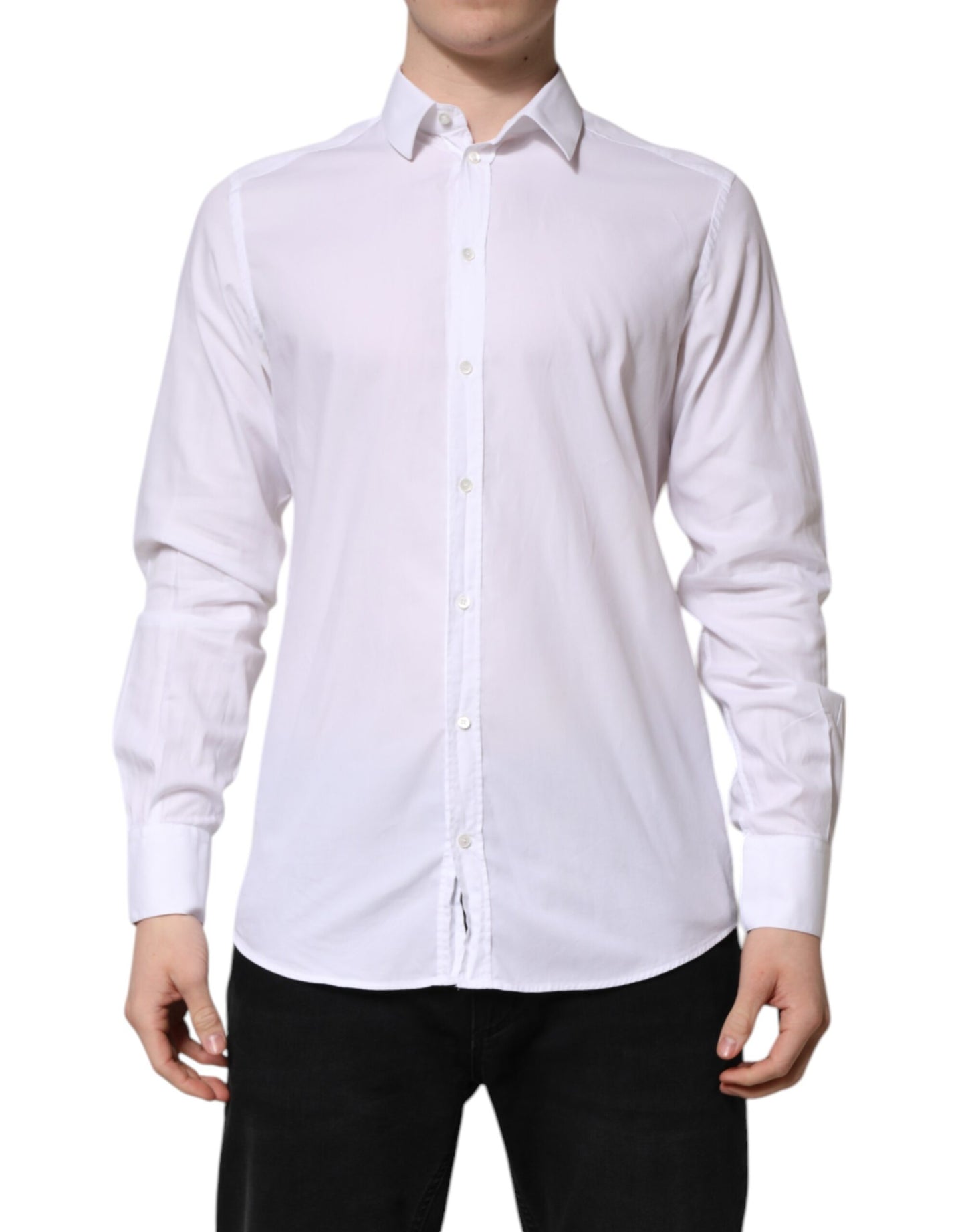 Dolce & Gabbana White GOLD Cotton Men Dress Formal Shirt