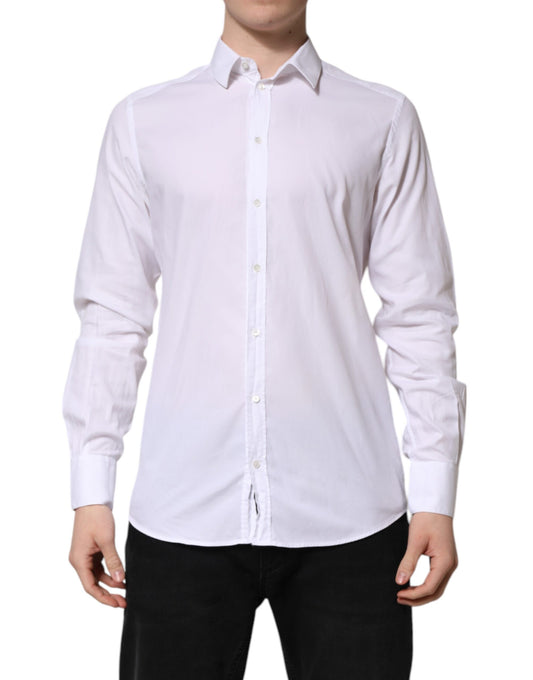 Dolce & Gabbana White GOLD Cotton Men Dress Formal Shirt