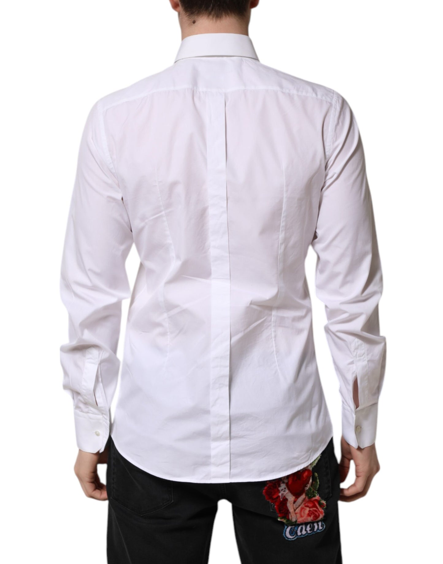Dolce & Gabbana White GOLD Cotton Bib Dress Formal Shirt