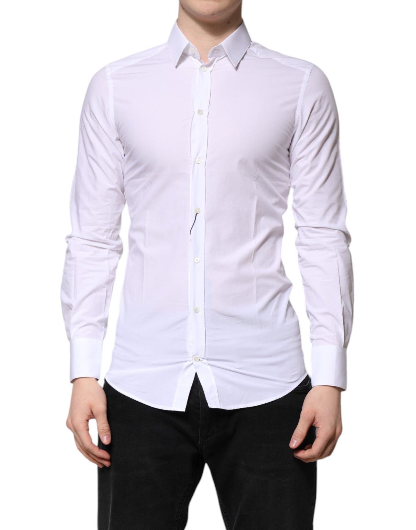 Dolce & Gabbana White GOLD Cotton Long Sleeve Formal Shirt