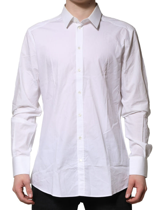 Dolce & Gabbana White GOLD Cotton Men Dress Formal Shirt