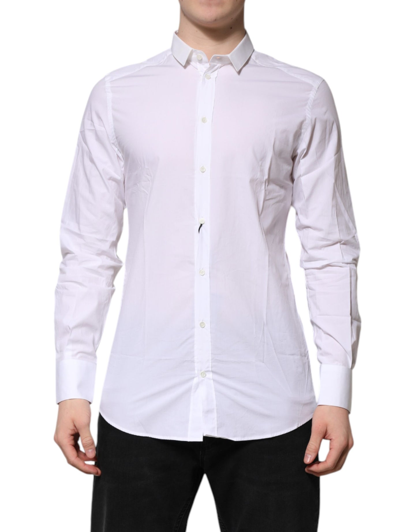 Dolce & Gabbana White GOLD Cotton Long Sleeves Men Formal Shirt