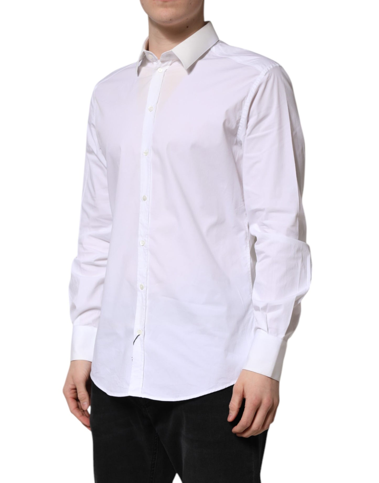 Dolce & Gabbana White Cotton GOLD Long Sleeves Dress Shirt