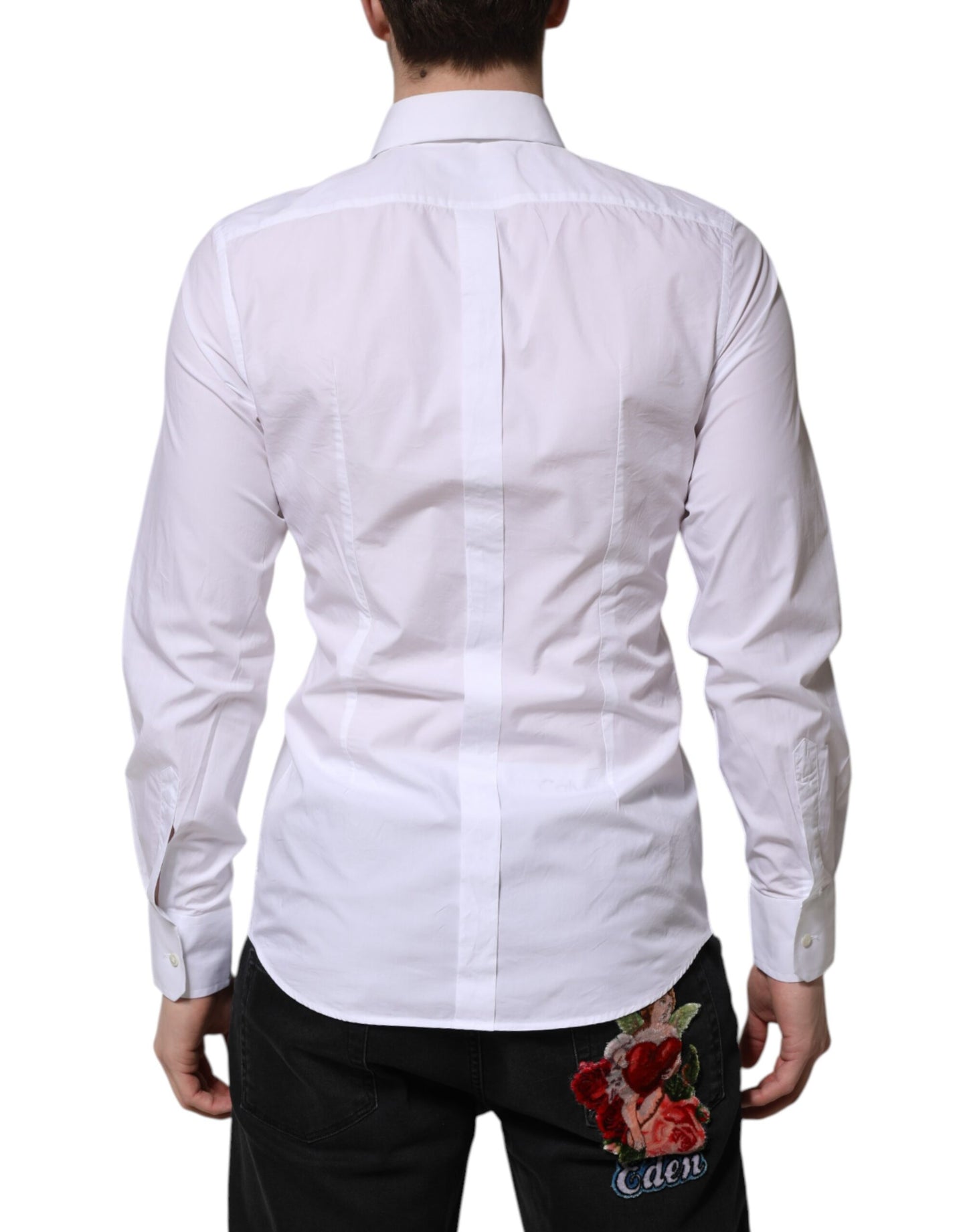 Dolce & Gabbana White Cotton GOLD Long Sleeve Men Dress Shirt
