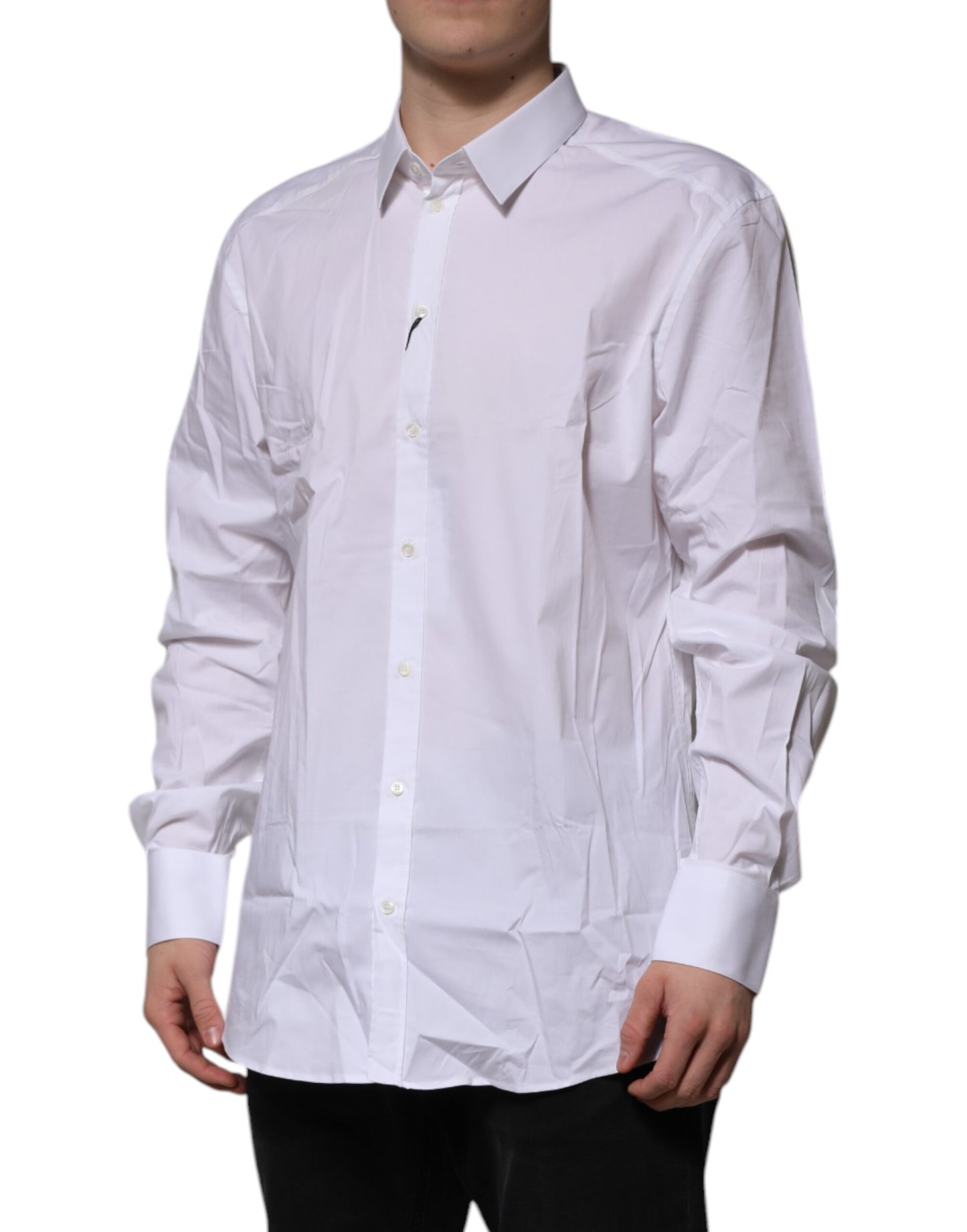 Dolce & Gabbana White Cotton GOLD Long Sleeves Dress Shirt