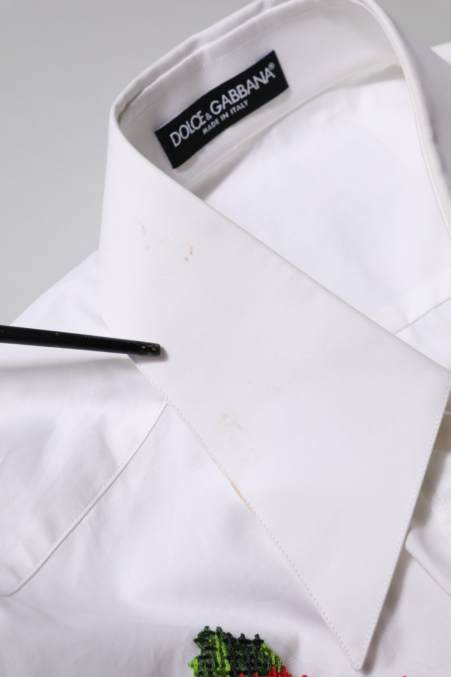 Dolce & Gabbana White Floral Cotton Collared Shirt Top