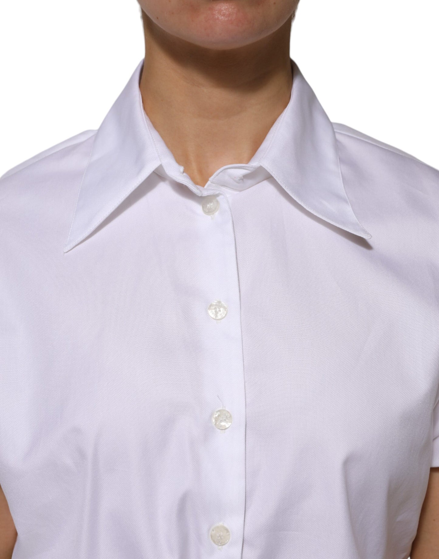 Dolce & Gabbana White Jacquard Cotton Collared Shirt Top