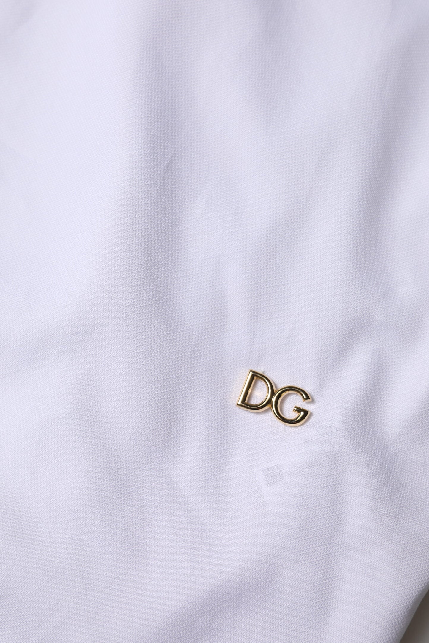 Dolce & Gabbana White Jacquard Cotton Collared Shirt Top