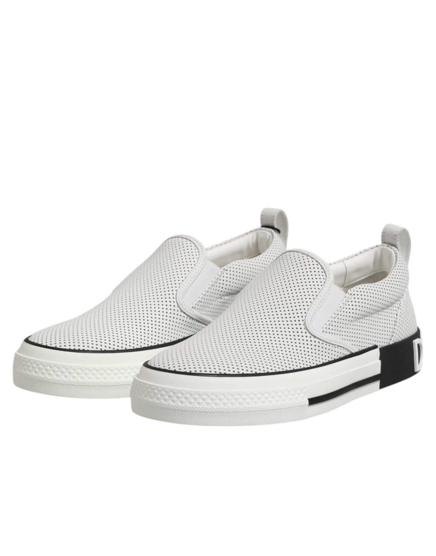 Dolce & Gabbana White Dotted Leather Slip On Men Sneakers Shoes