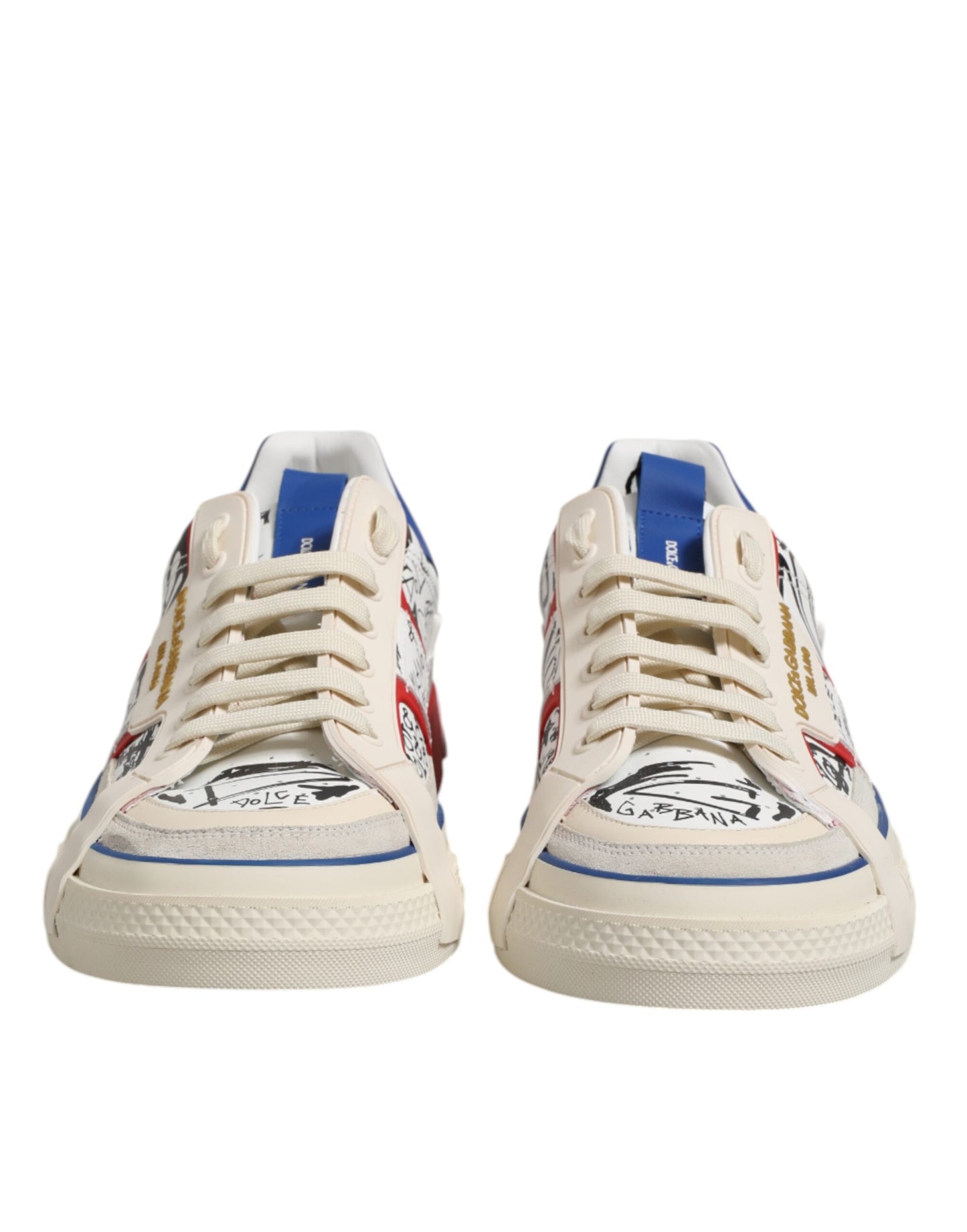 Dolce & Gabbana White Printed Leather Low Top Sneakers Shoes