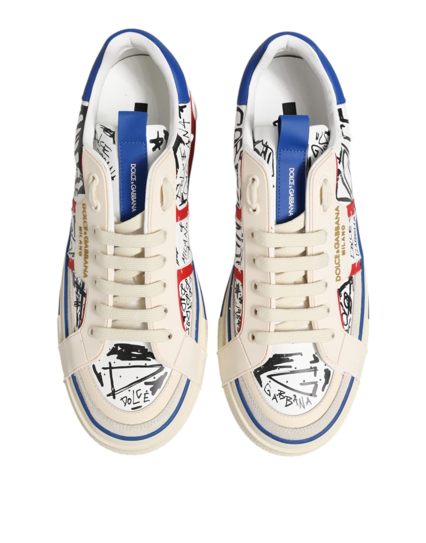 Dolce & Gabbana White Printed Leather Low Top Sneakers Shoes