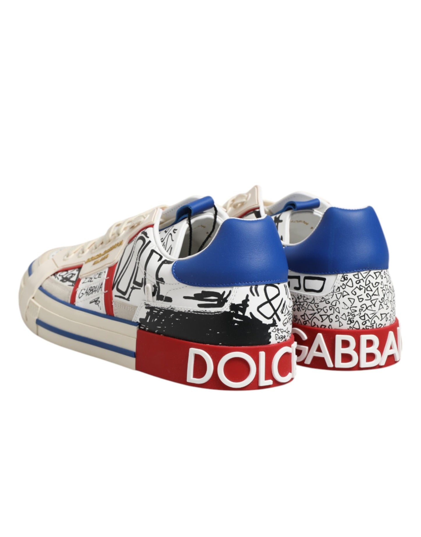 Dolce & Gabbana White Printed Leather Low Top Sneakers Shoes