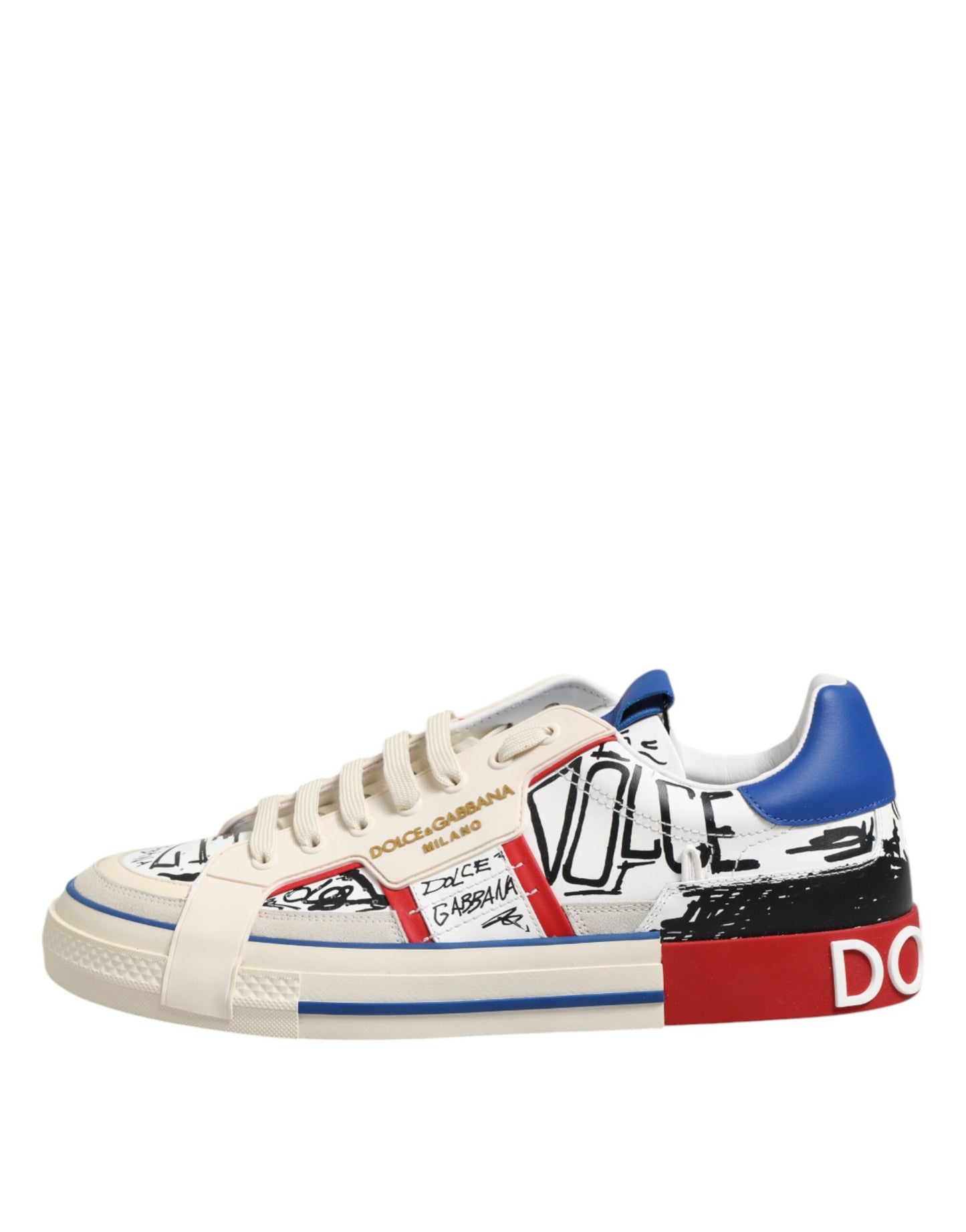 Dolce & Gabbana White Printed Leather Low Top Sneakers Shoes