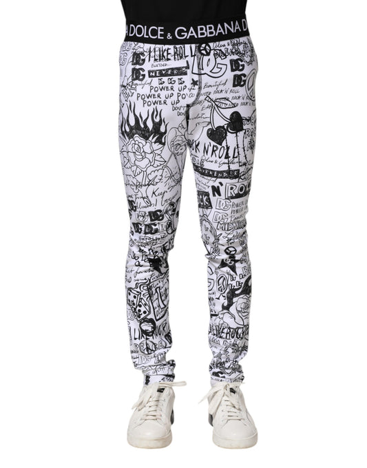 Dolce & Gabbana White Graffiti Skinny Men Jogger Pants