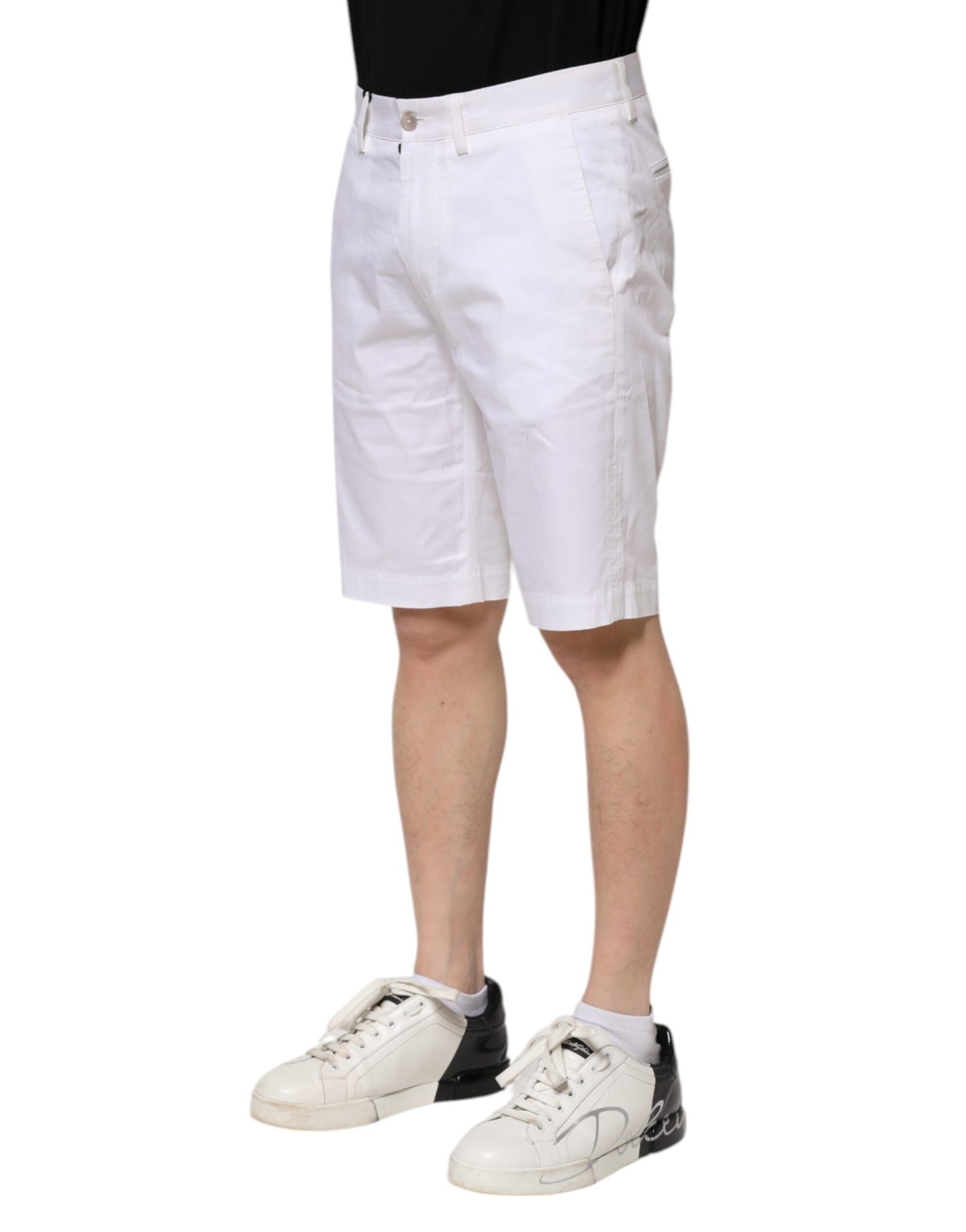 Dolce & Gabbana White Cotton Stretch Men Denim Bermuda Shorts
