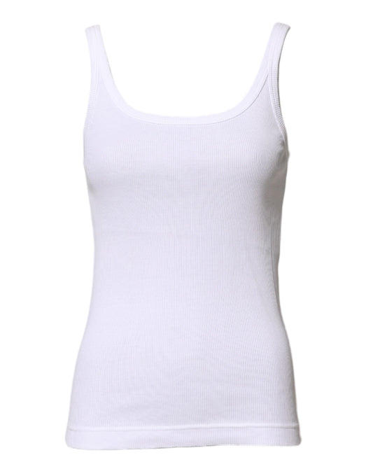 Dolce & Gabbana White Cotton Sleeveless Round Neck Tank Top