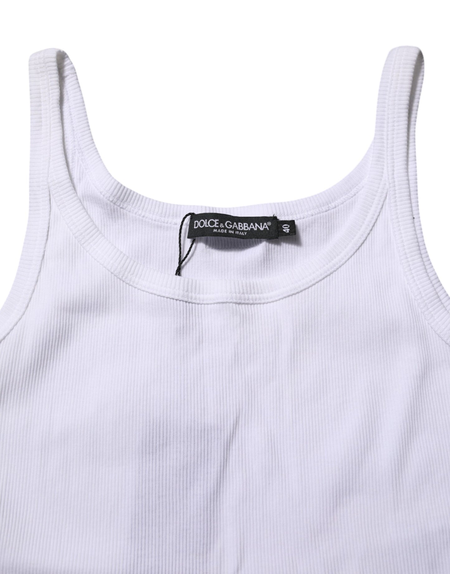Dolce & Gabbana White Cotton Sleeveless Round Neck Tank Top