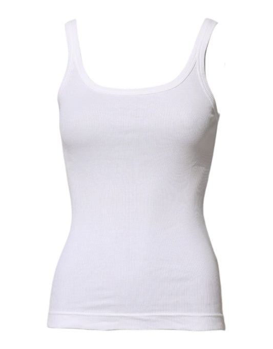 Dolce & Gabbana White Cotton Sleeveless Round Neck Tank Top