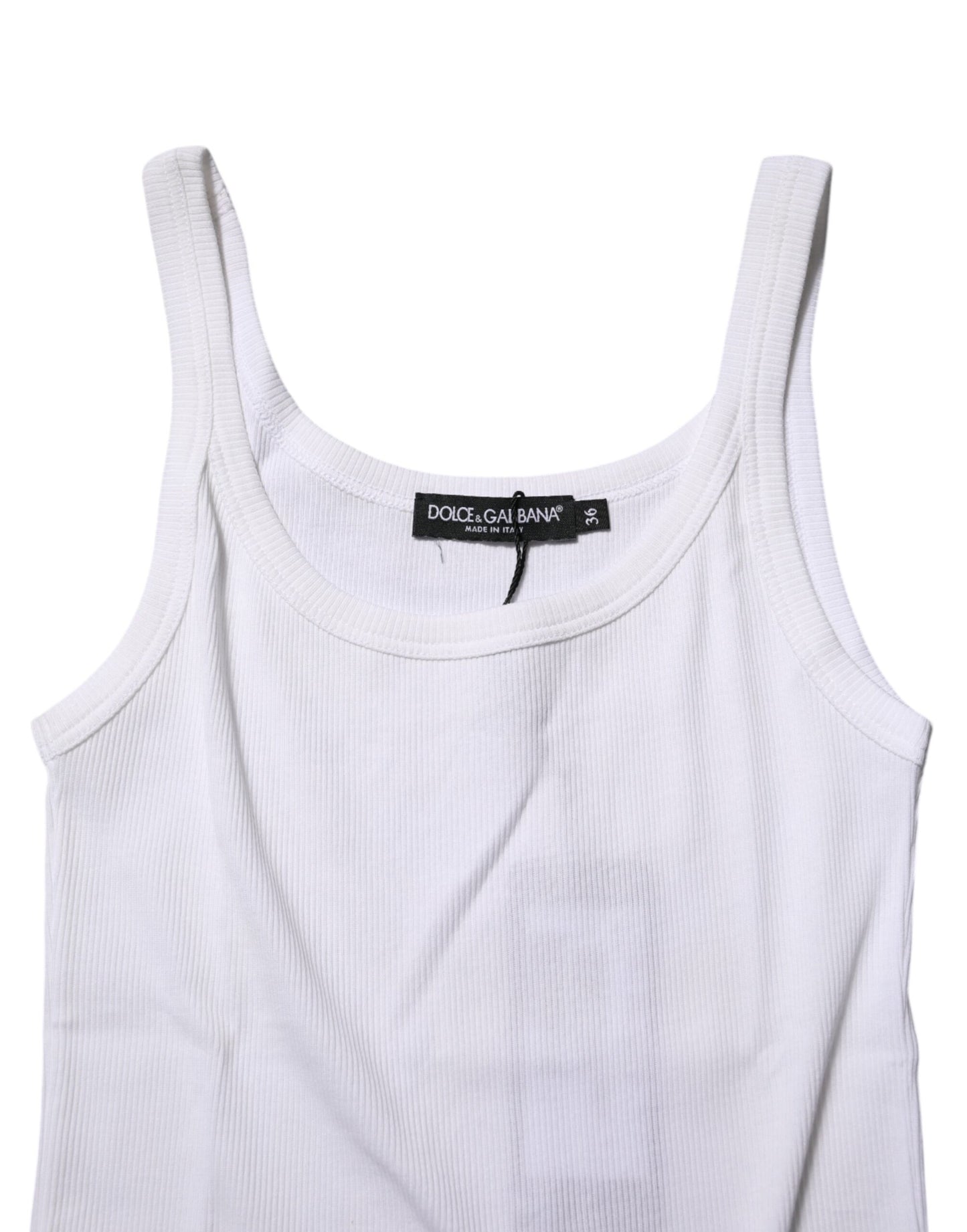 Dolce & Gabbana White Cotton Sleeveless Round Neck Tank Top
