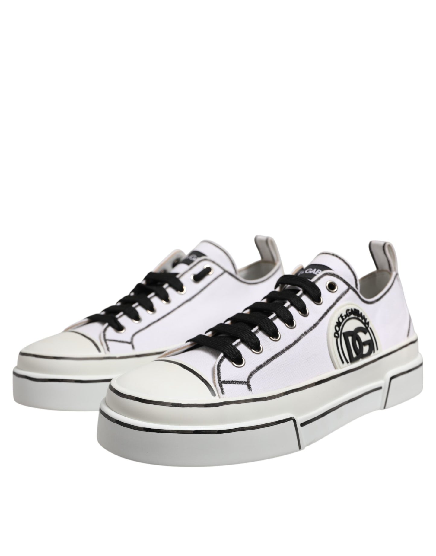 Dolce & Gabbana White Canvas Logo Low Top Men Sneakers Shoes