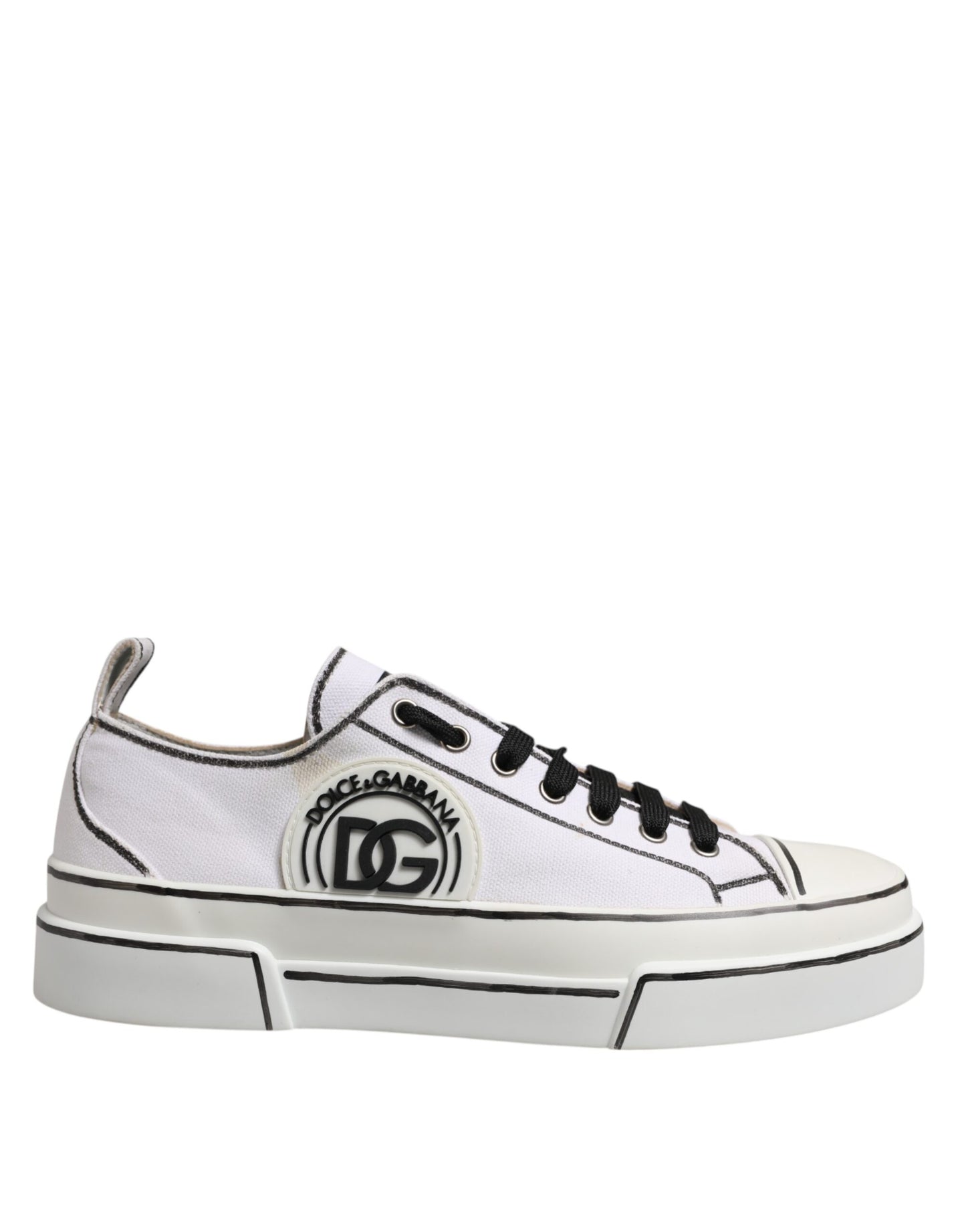 Dolce & Gabbana White Canvas Logo Low Top Men Sneakers Shoes