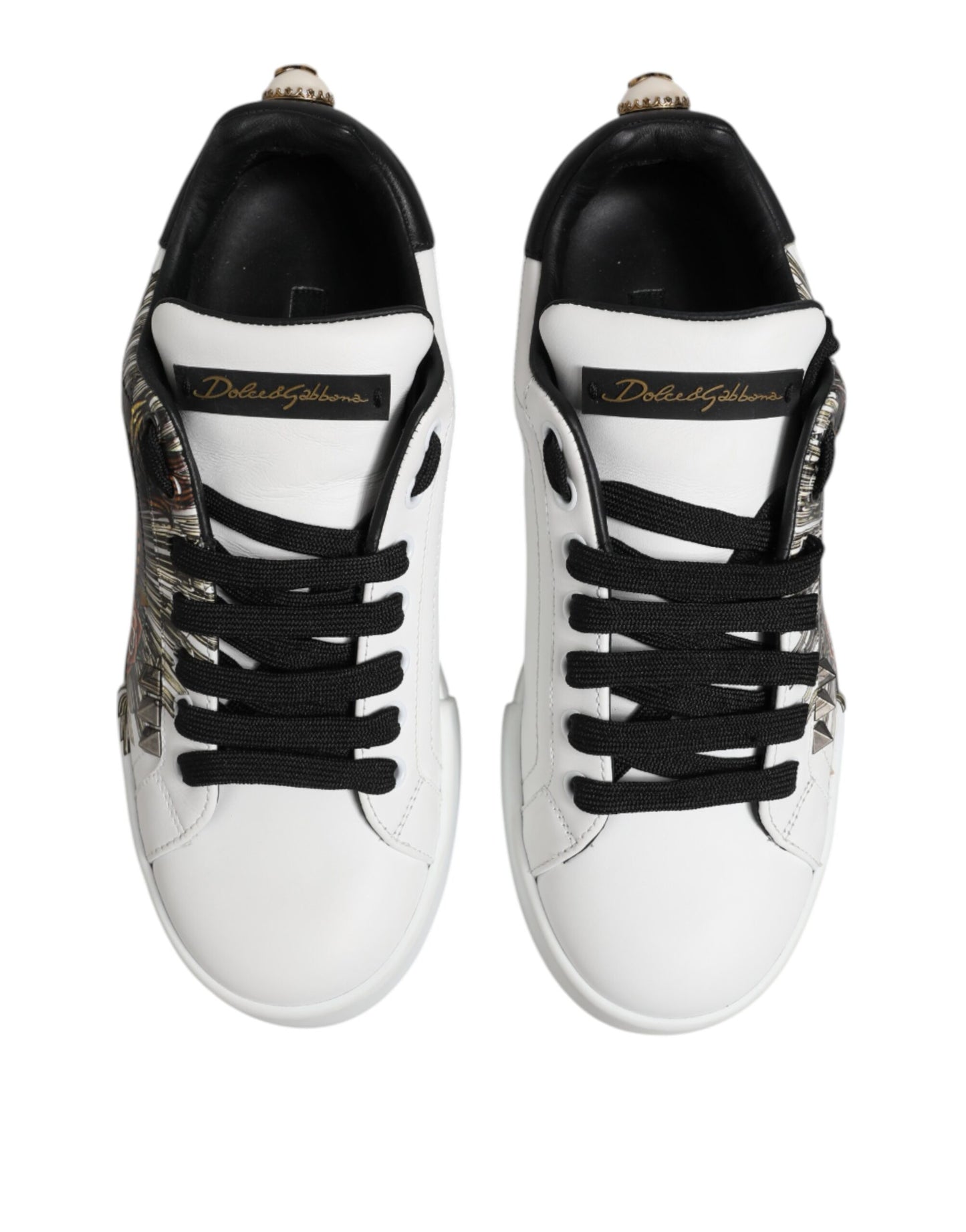Dolce & Gabbana White Leather Heart Print Sneakers Shoes