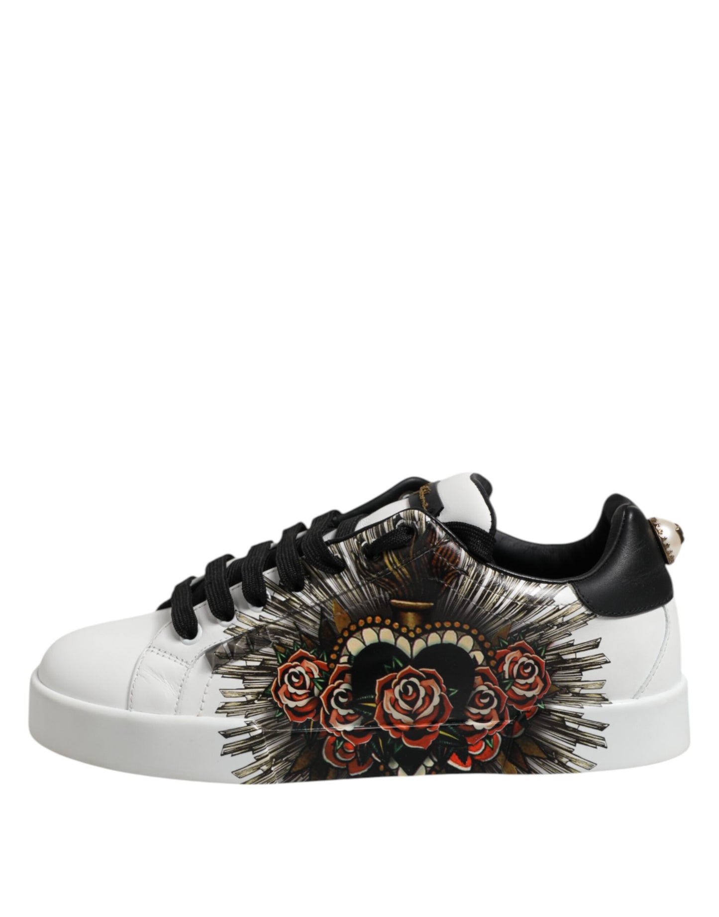Dolce & Gabbana White Leather Heart Print Sneakers Shoes