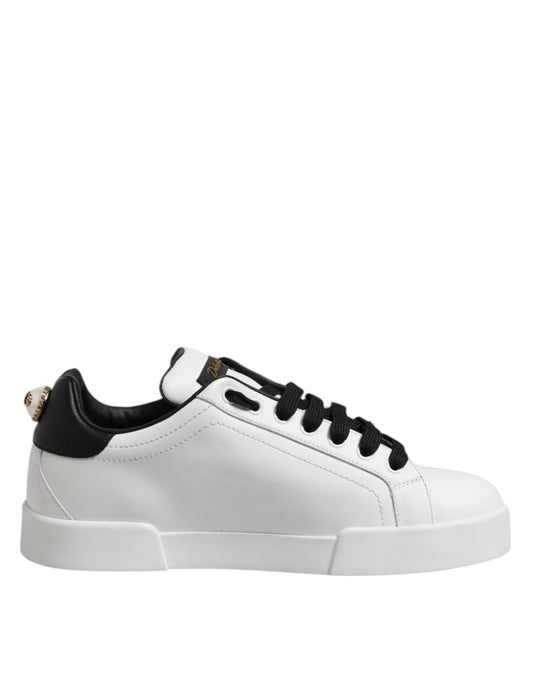 Dolce & Gabbana White Leather Heart Print Sneakers Shoes