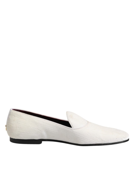 Dolce & Gabbana White Jacquard Men Slip On Men Loafers Shoes