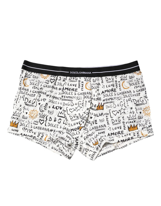 Dolce & Gabbana White Printed Cotton Regular Boxer Underwear