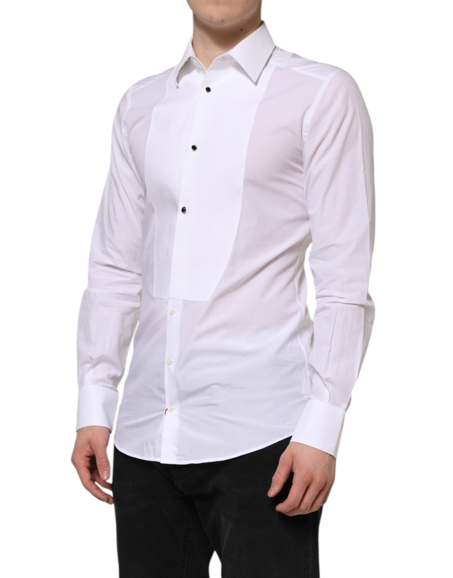 Dolce & Gabbana White Cotton GOLD Bib Poplin Formal Shirt
