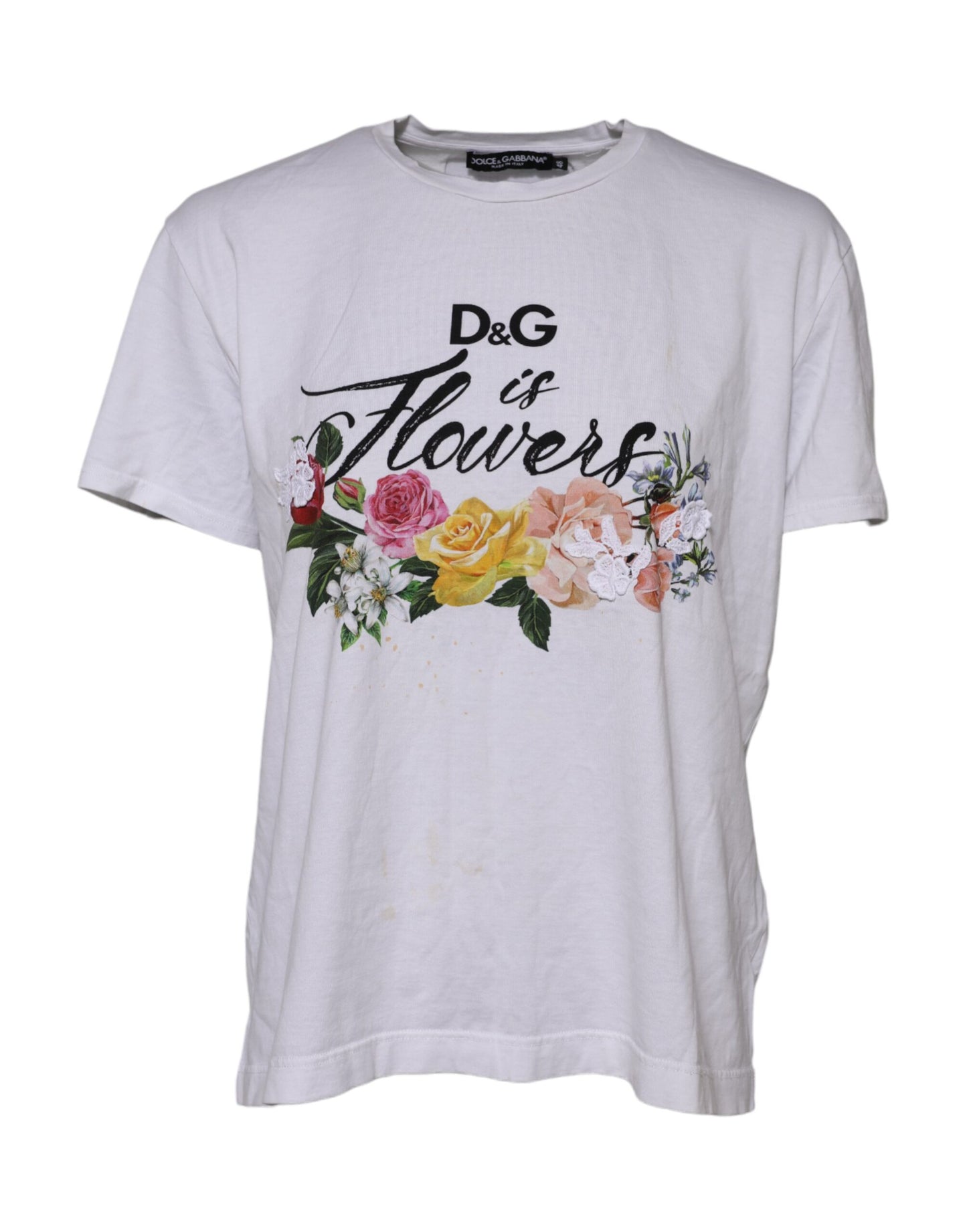 Dolce & Gabbana White Printed Cotton Short Sleeves T-shirt