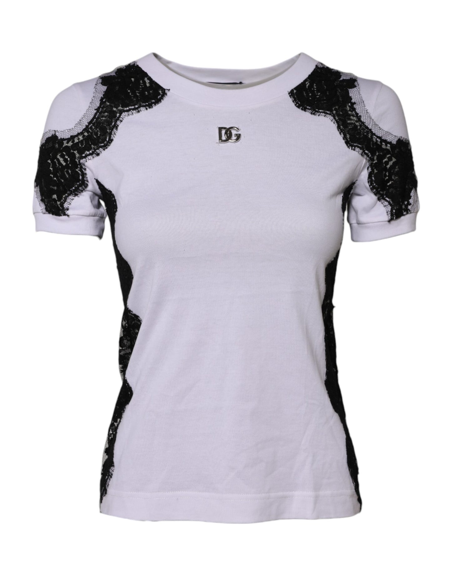 Dolce & Gabbana White Floral Lace DG Detailing Top T-shirt