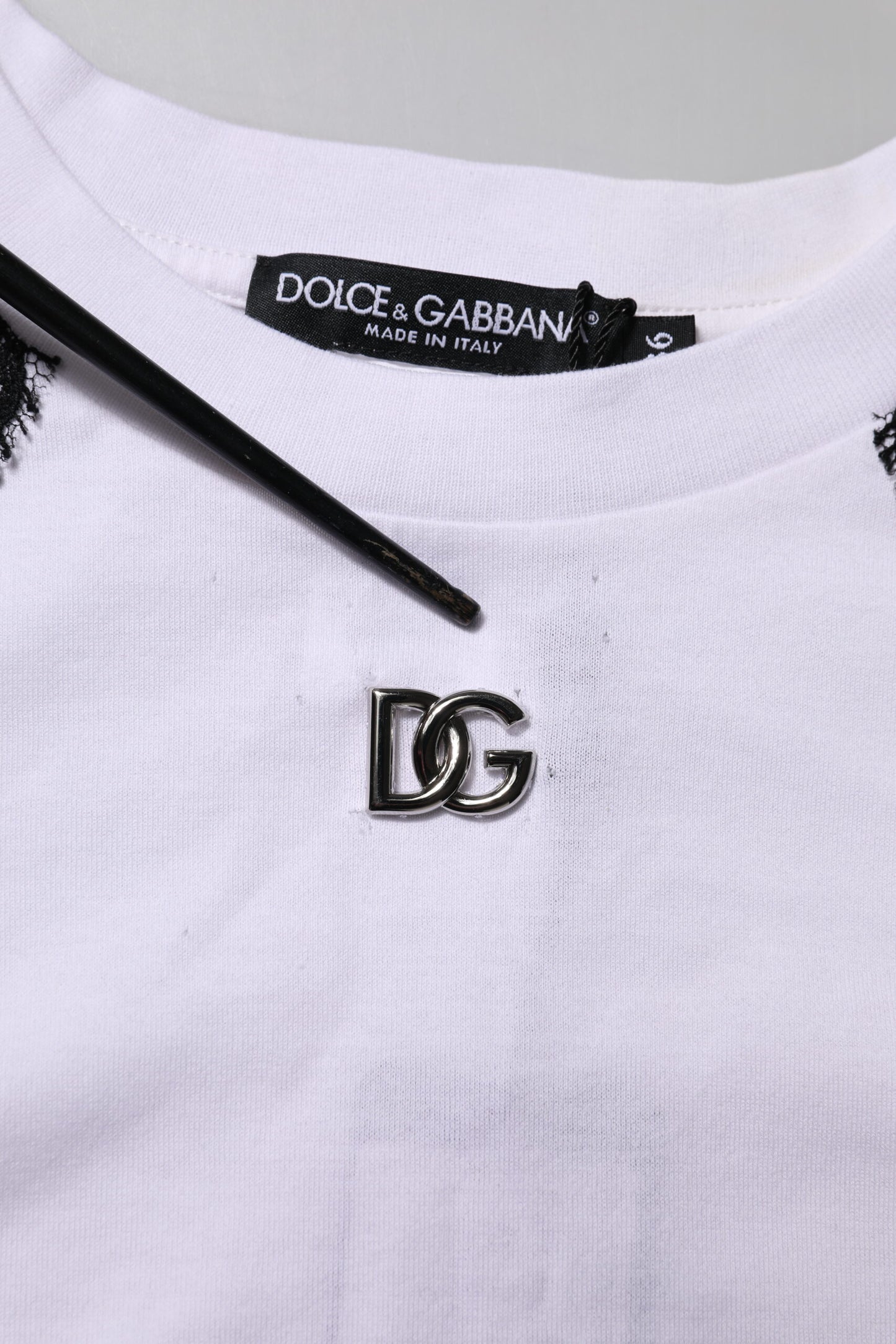 Dolce & Gabbana White Floral Lace DG Detailing Top T-shirt
