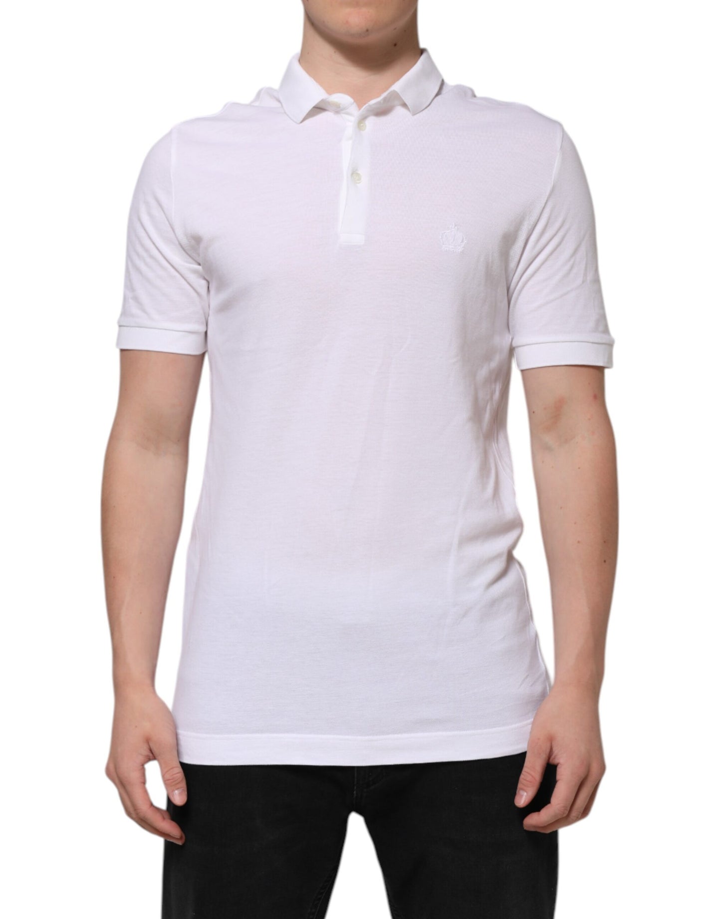 Dolce & Gabbana White Collared Men Short Sleeve Crown T-shirt
