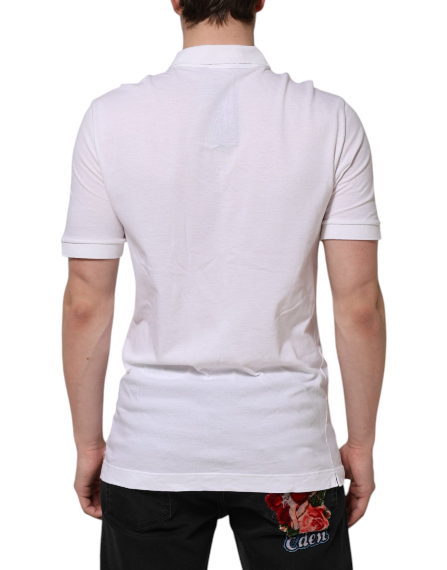 Dolce & Gabbana White Collared Men Short Sleeve Crown T-shirt