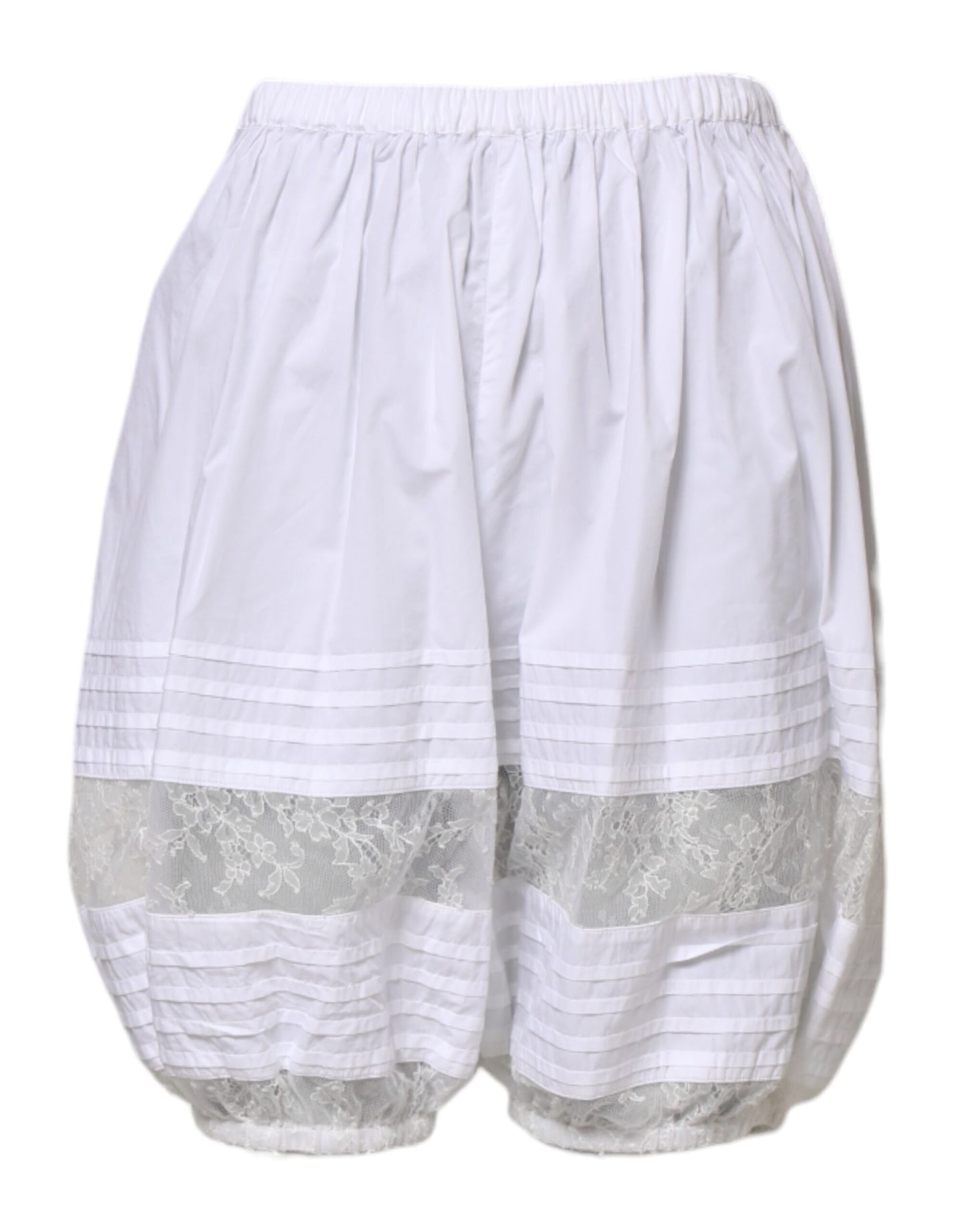 Dolce & Gabbana White Lace Paneled Cotton High Waisted Shorts
