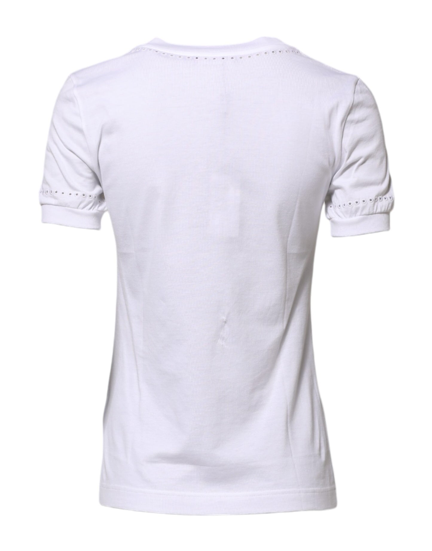 Dolce & Gabbana White Cotton Logo Embroidery Round Neck Top