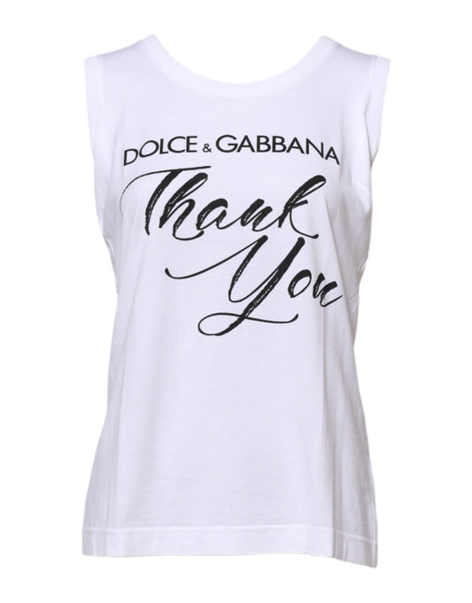 Dolce & Gabbana White Printed Cotton Sleeveless Tank T-shirt