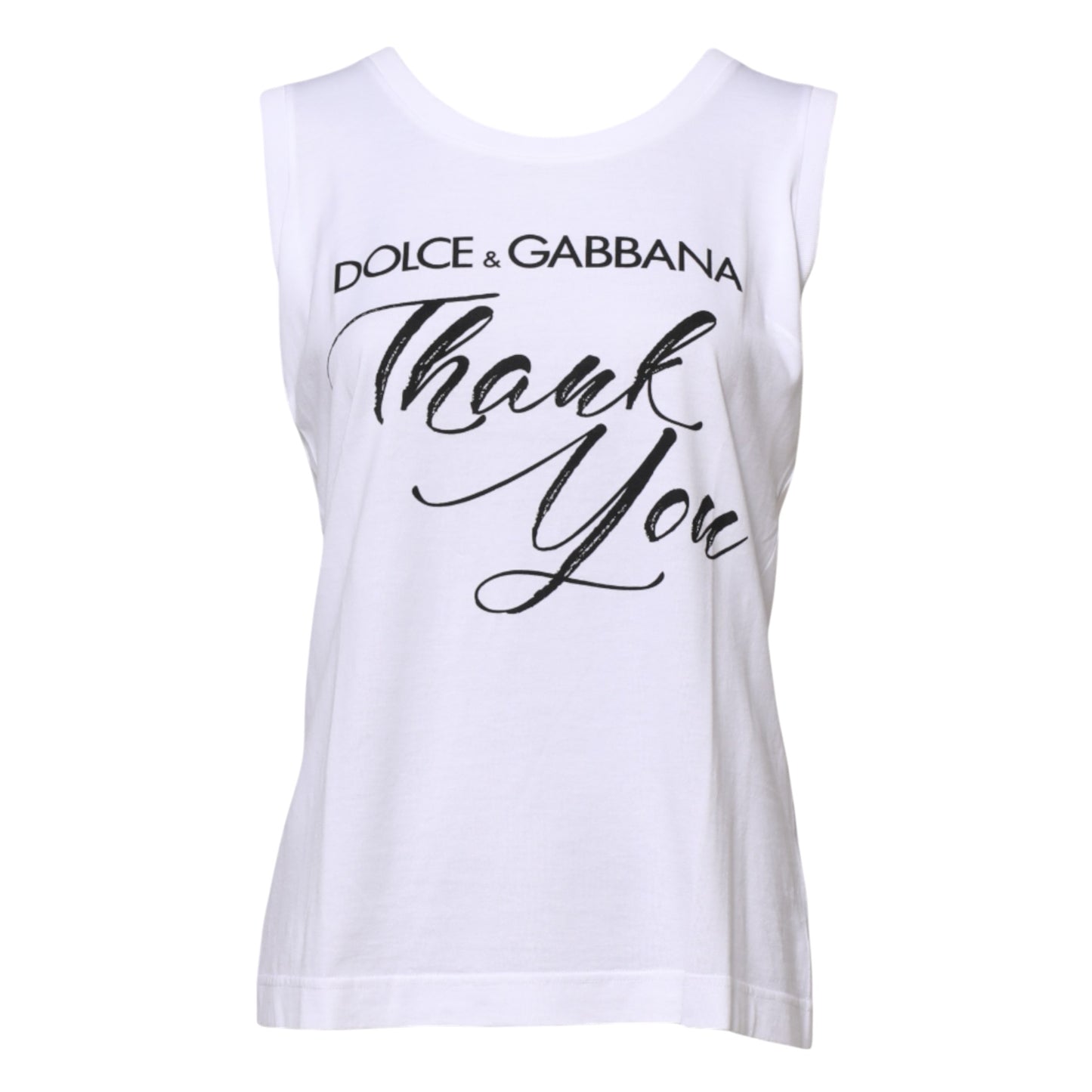 Dolce & Gabbana White Printed Cotton Sleeveless Tank T-shirt