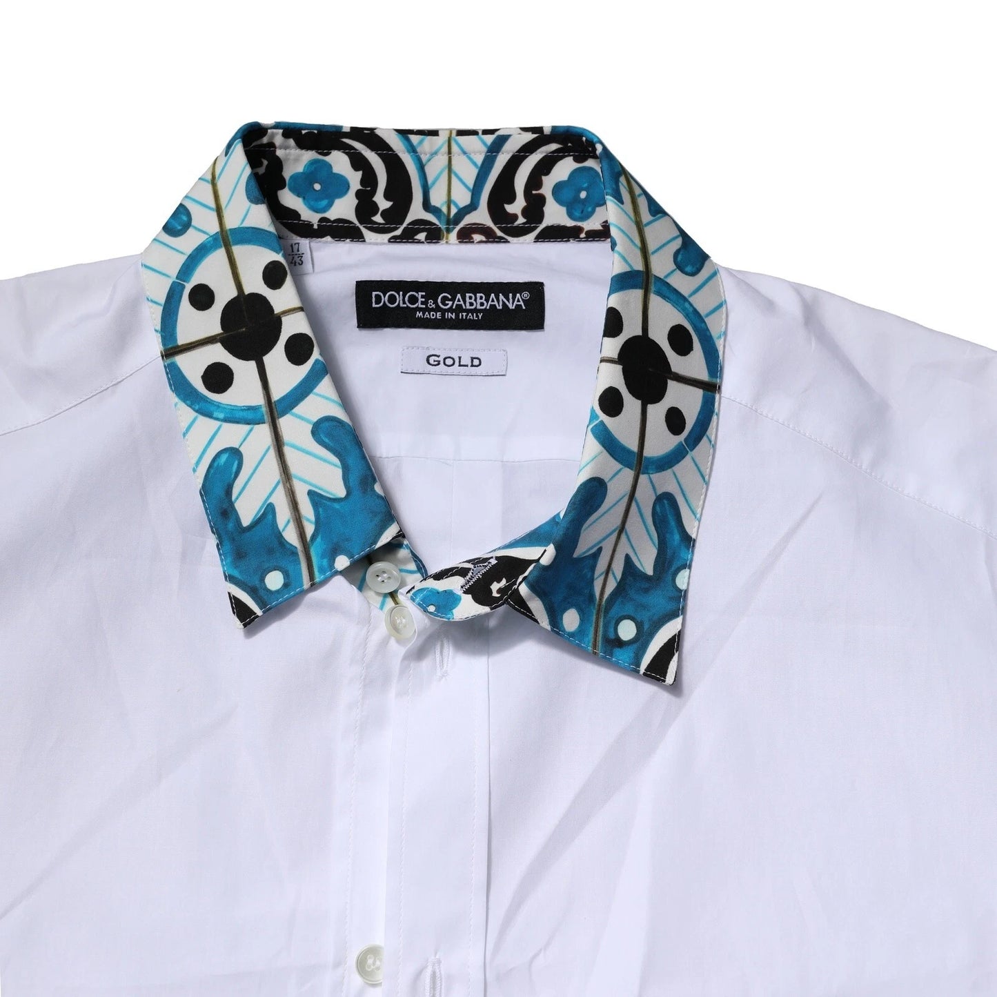Dolce & Gabbana White Majolica Detailing GOLD Dress Shirt