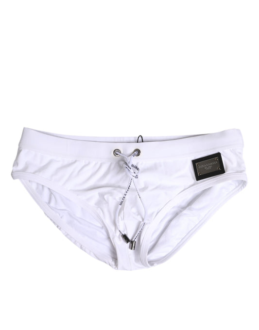 Dolce & Gabbana White Logo Drawstring Beachwear Brief Swimwear