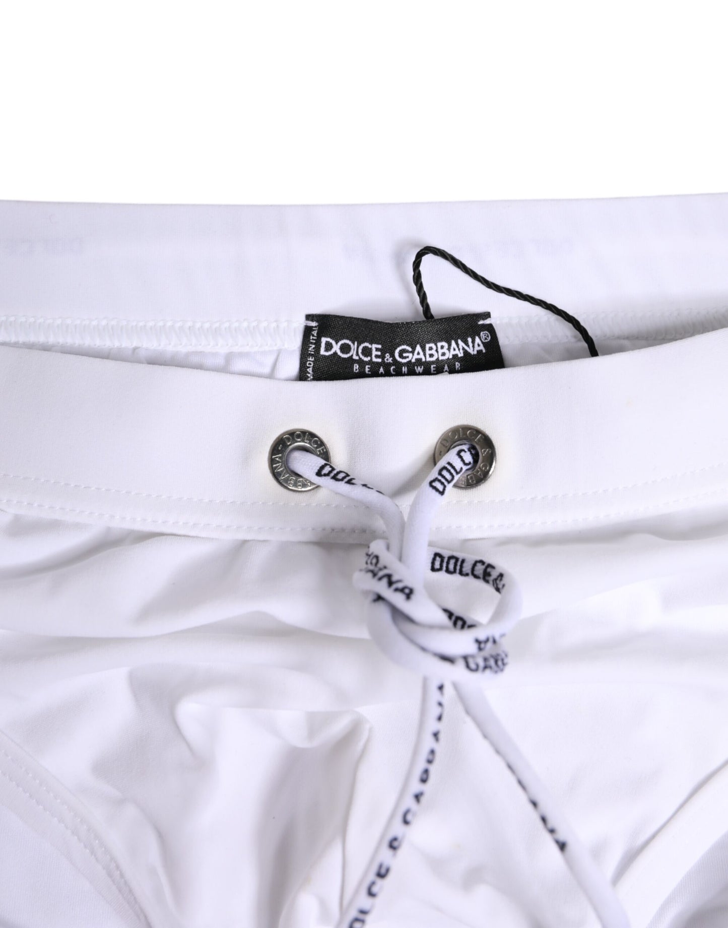 Dolce & Gabbana White Logo Drawstring Beachwear Brief Swimwear
